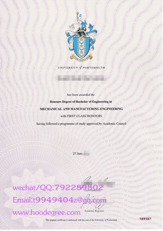 英国朴次茅斯大学毕业证University of Portsmouth degree certificate