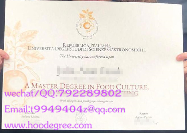 Università degli Studi di Scienze Gastronomiche degree certificate