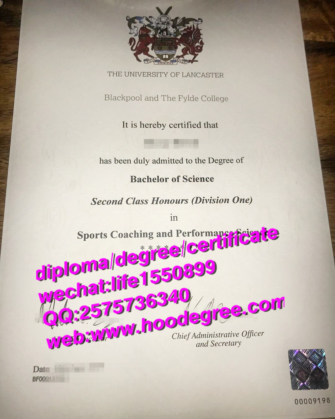 diploma from the University of Lancaster兰卡斯特大学毕业证书
