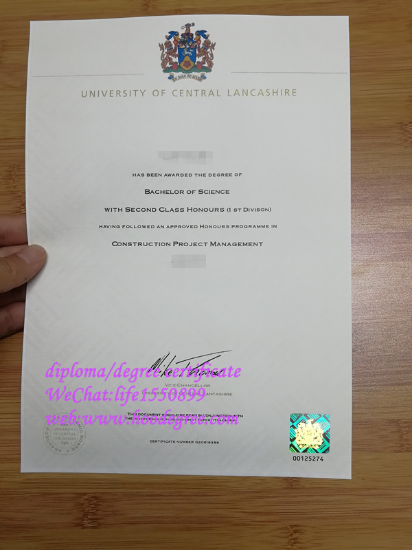 英国中央兰开夏大学毕业证书certificate of University of Central Lancashire